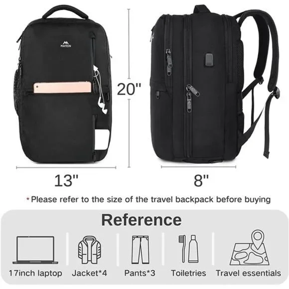 Travel Backpack, 40L Carry on Hand Luggage, Water Resistant Anti-Theft, Black